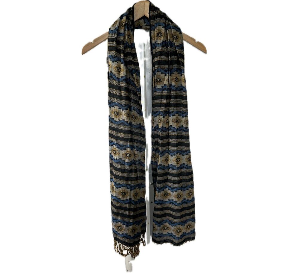 Women's Southwestern Style Cotton Blend Scarf Shawl Tassel Trim Hair Wrap